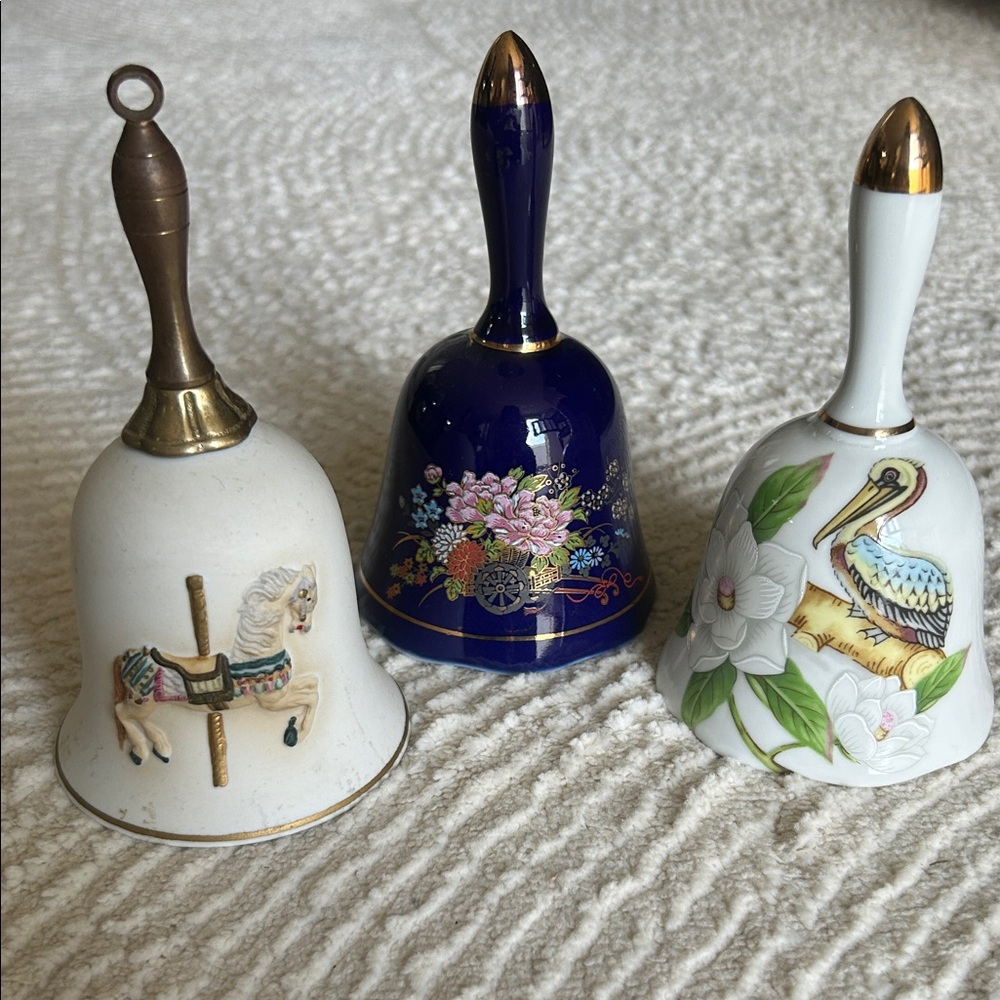 Bundle of Three Decorative Bells‎ with Floral and Animal Designs